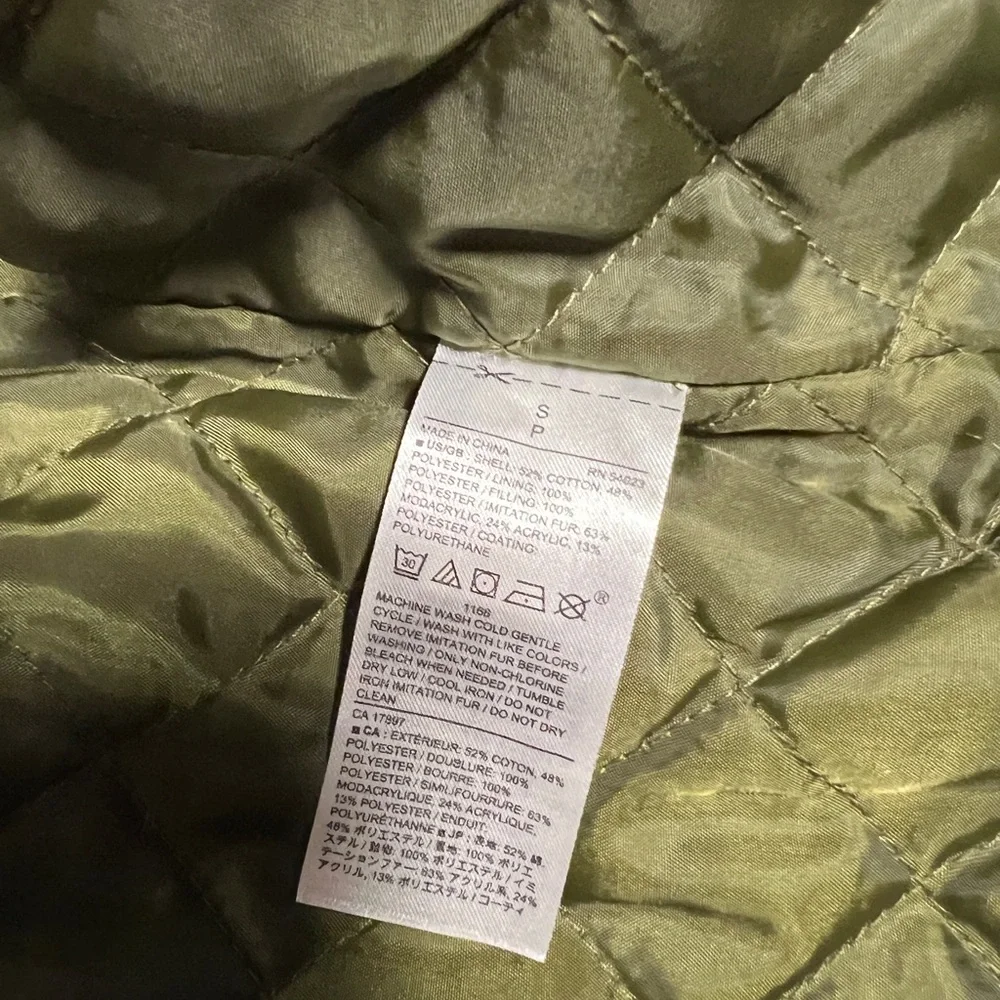 Banana Republic Women’s‎ Small Olive Quilted Hooded Parka Coat - Picture 9 of 9